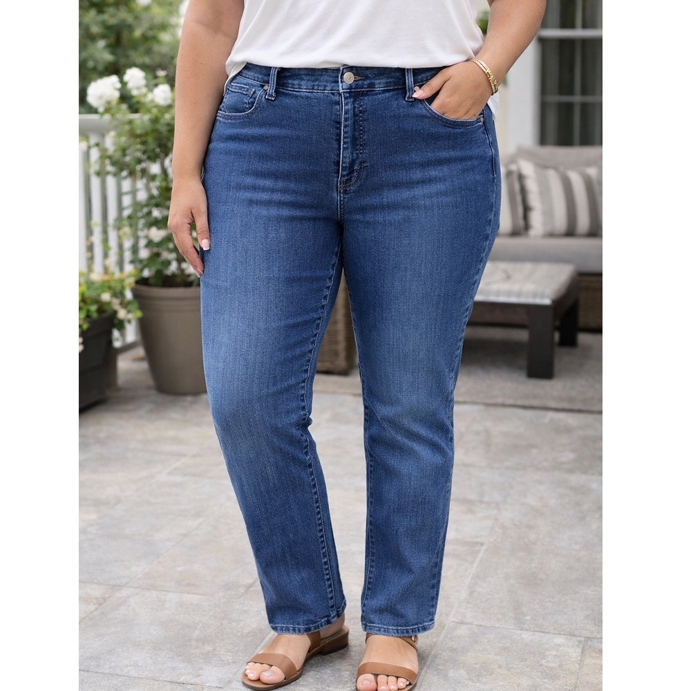 Talbots‎ Flawless Straight Leg Jeans Women 16 Blue High Waist Stretch Classic